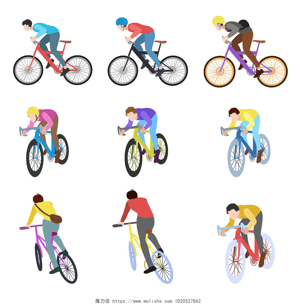 手绘卡通人物骑自行车原创插画海报自行车骑自行车